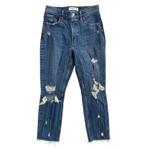 Abercrombie & Fitch Women’s The Mom High Rise Distressed Medium Wash Jeans